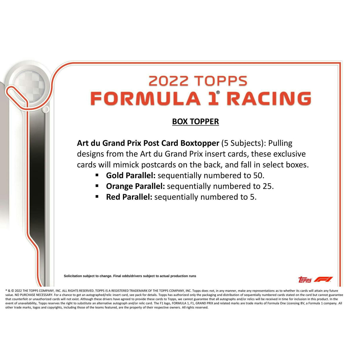 2022 Topps F1 Formula 1 Racing Hobby Box