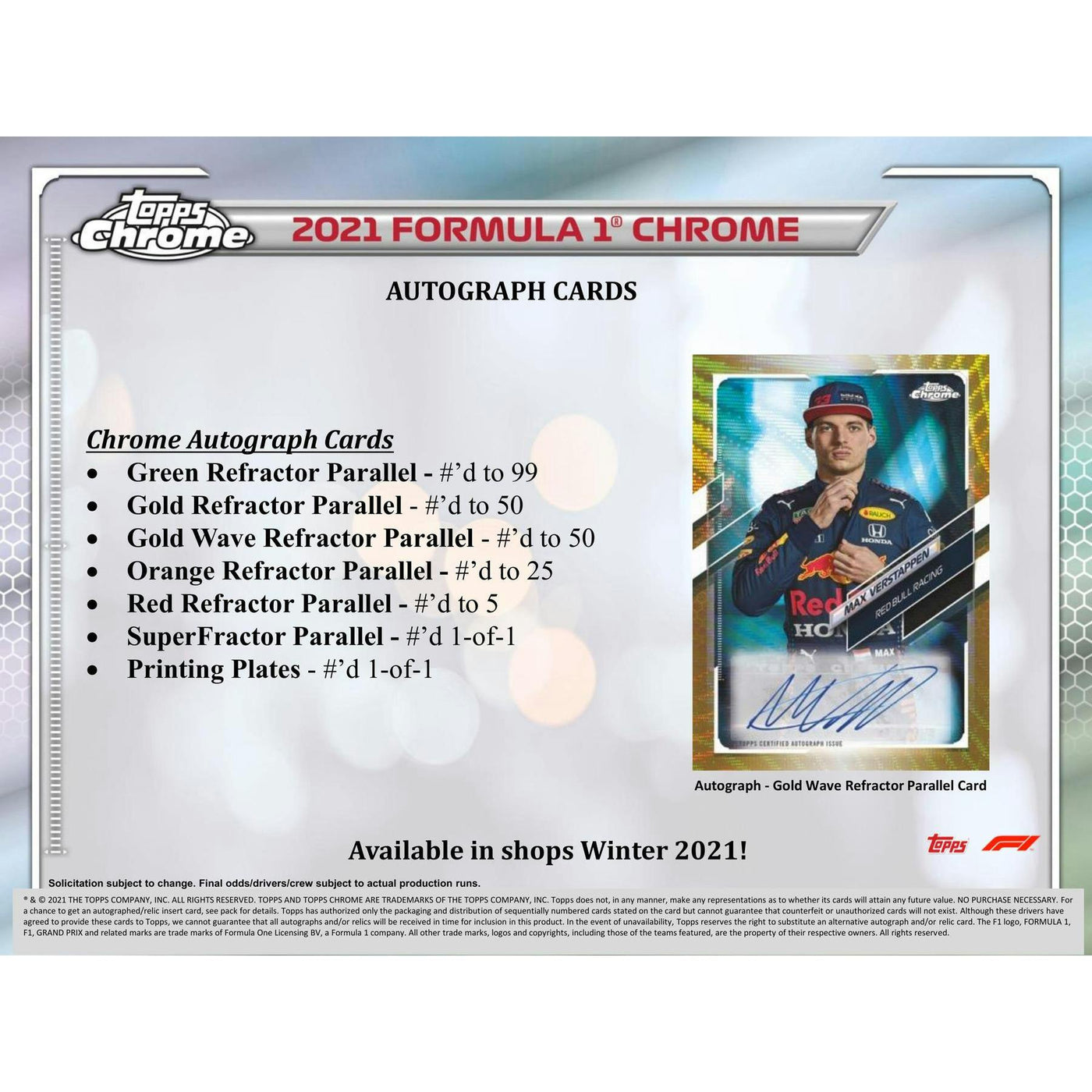 2021 Topps Chrome F1 Formula 1 Racing Hobby Box