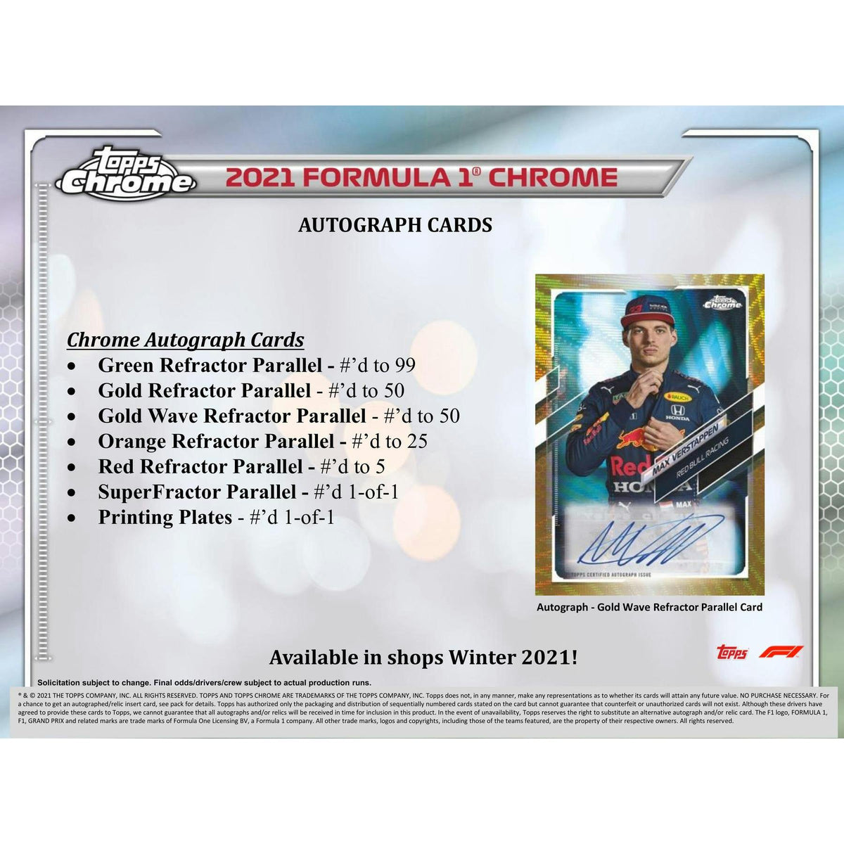 2021 Topps Chrome F1 Formula 1 Racing Hobby Box