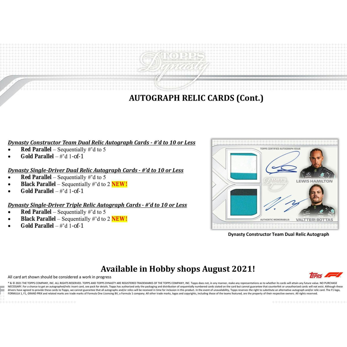 2021 Topps Dynasty F1 Formula 1 Racing Hobby 5-Box Case