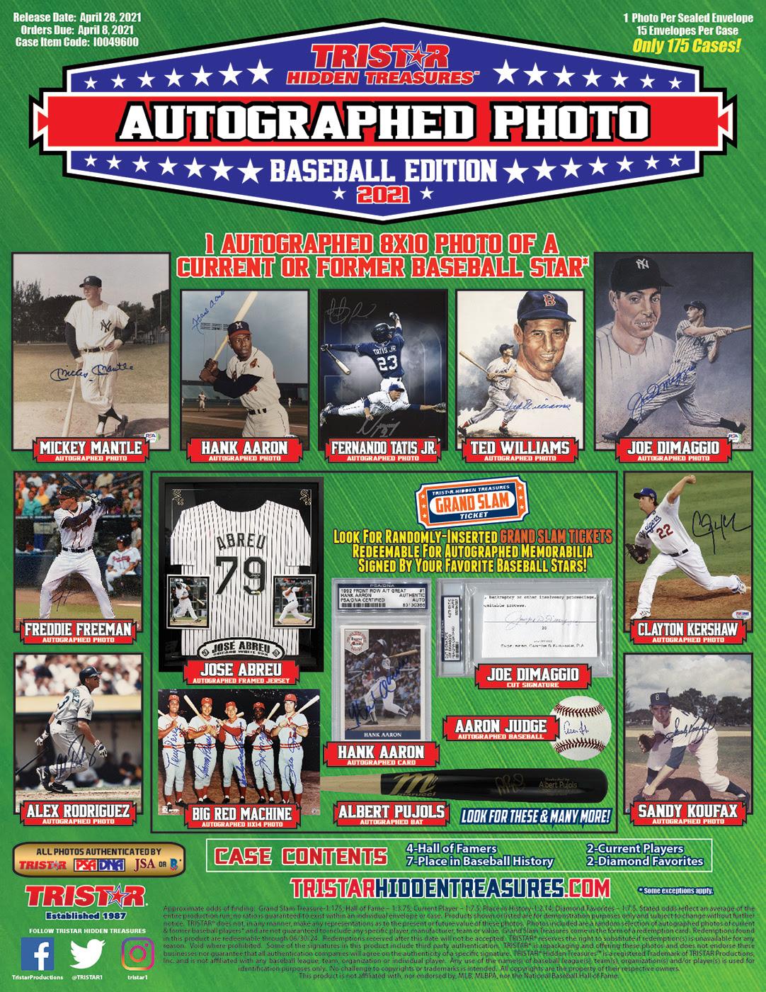 2021 TriStar Hidden Treasures Autographed Photo Baseball Hobby Box (Reed Buy)