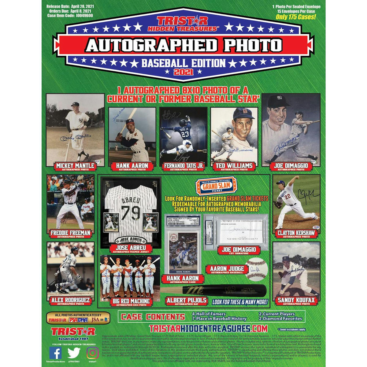 2021 TriStar Hidden Treasures Autographed Photo Baseball Hobby Box (Reed Buy)