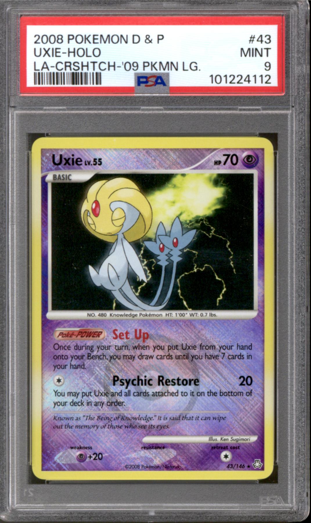 Pokemon Legends Awakened League Promo Cross-Hatch Reverse Holo Foil Uxie 43/146 PSA 9