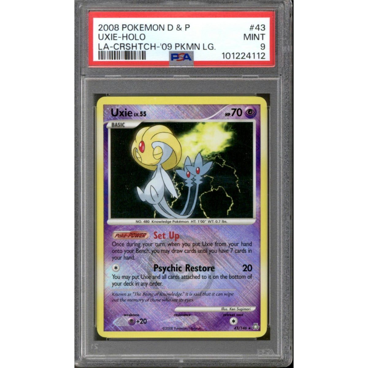 Pokemon Legends Awakened League Promo Cross-Hatch Reverse Holo Foil Uxie 43/146 PSA 9
