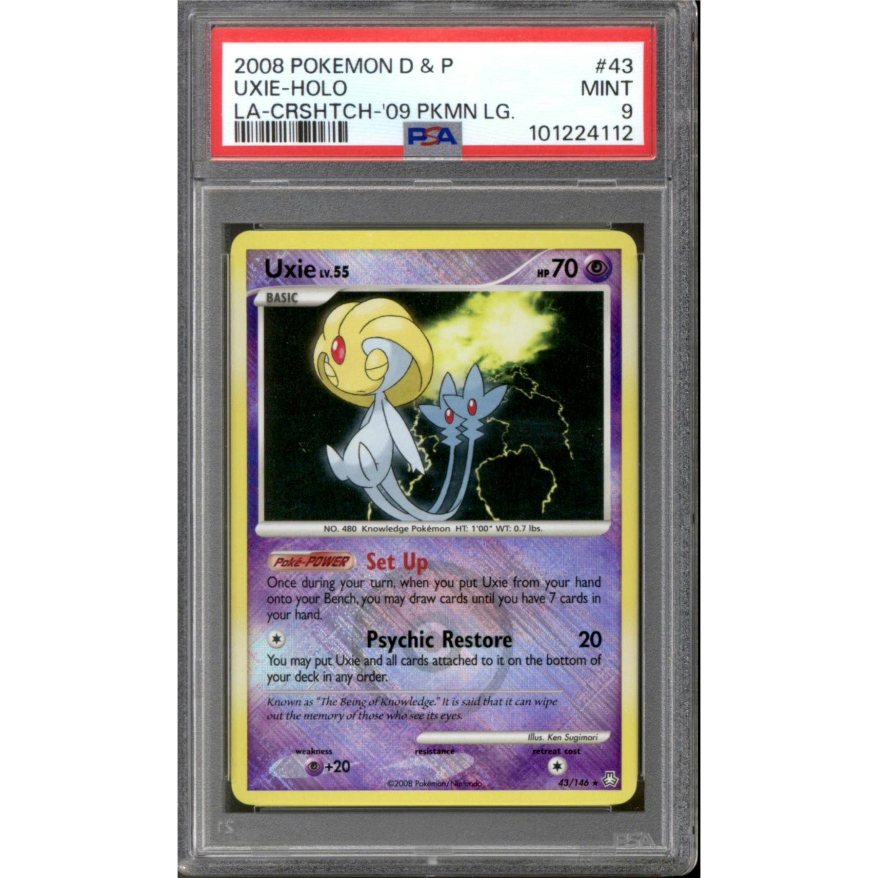 Pokemon Legends Awakened League Promo Cross-Hatch Reverse Holo Foil Uxie 43/146 PSA 9